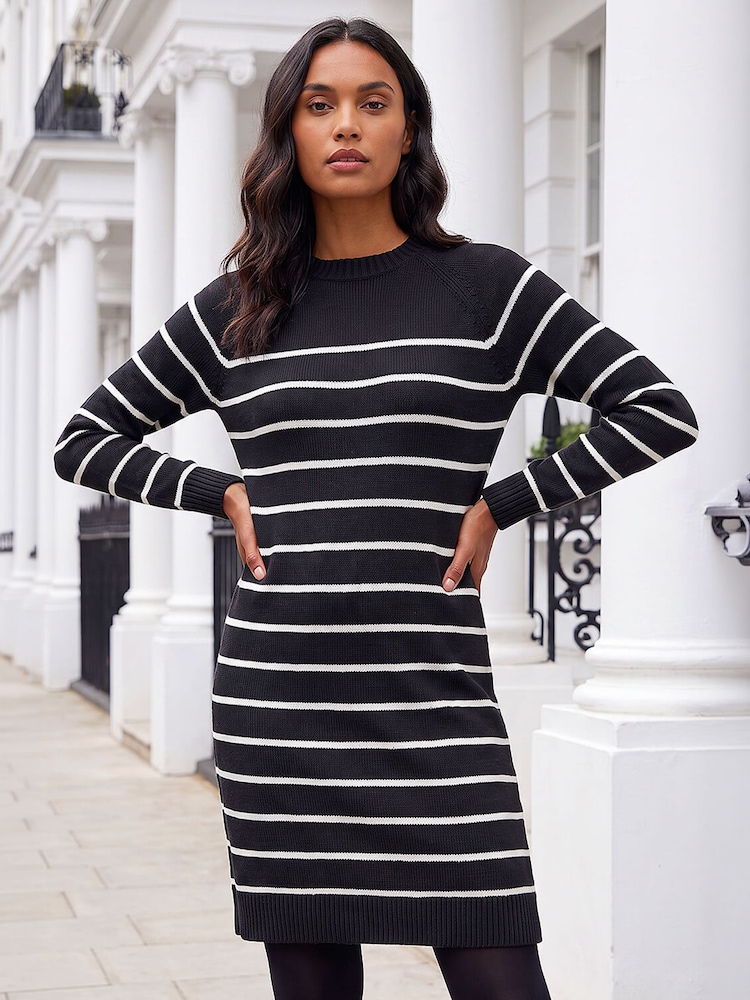 Roman Black Stripe Print Knitted Jumper Dress - Image 2 of 8 Roman Black Stripe Print Knitted Jumper Dress - Image 2 of 8