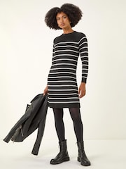 Roman Black Stripe Print Knitted Jumper Dress - Image 5 of 8