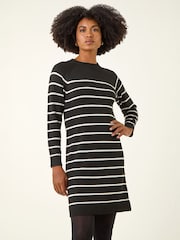 Roman Black Stripe Print Knitted Jumper Dress - Image 6 of 8
