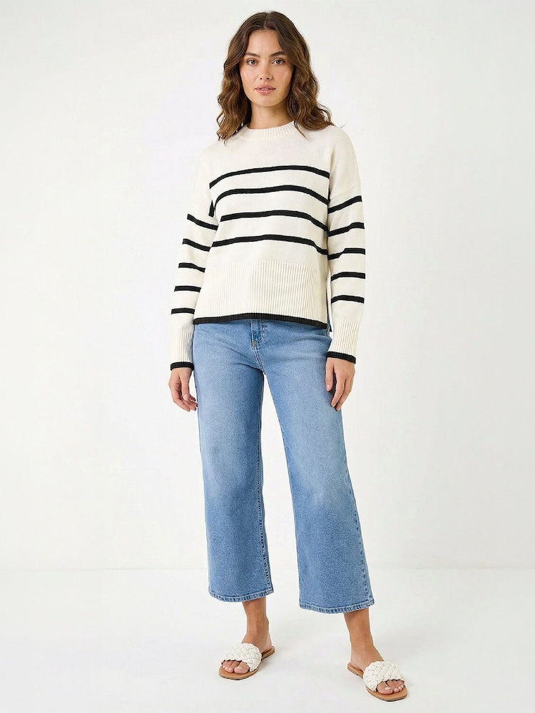 Roman White Stripe Knit Jumper - Image 2 of 4 Roman White Stripe Knit Jumper - Image 2 of 4