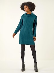 Azul verdoso - Vestido jersey de punto con cuello vuelto Roman - Imagen 2 de 4