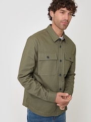 Threadbare Green Cotton Twill Shacket with Pockets - Image 2 of 5