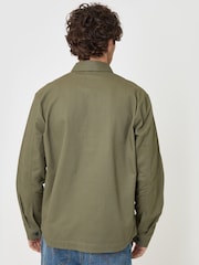 Threadbare Green Cotton Twill Shacket with Pockets - Image 3 of 5