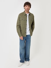 Threadbare Green Cotton Twill Shacket with Pockets - Image 4 of 5