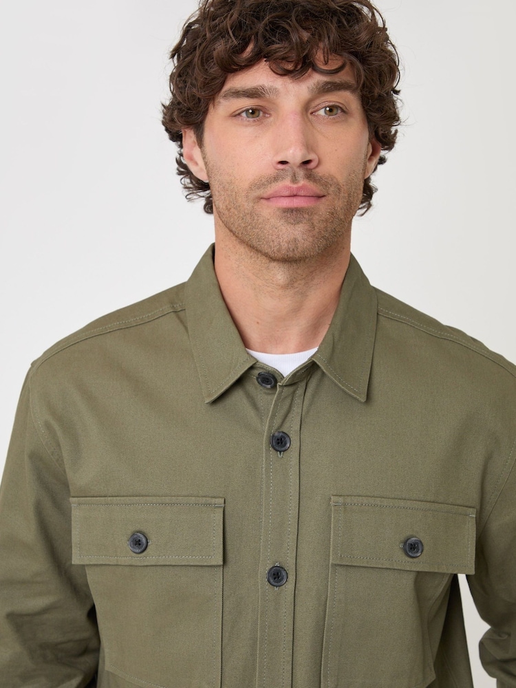 Threadbare Green Cotton Twill Shacket with Pockets - Image 5 of 5 Threadbare Green Cotton Twill Shacket with Pockets - Image 5 of 5