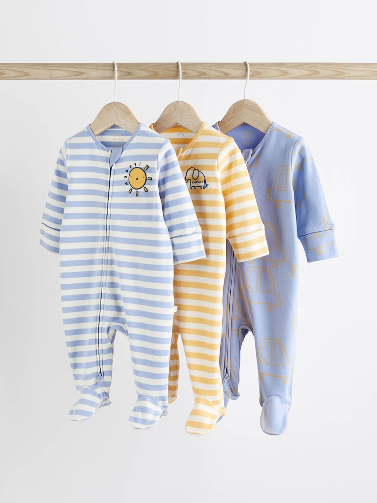Yellow Baby Zip Sleepsuits 3 Pack (0mths-2yrs) - Image 1 of 8