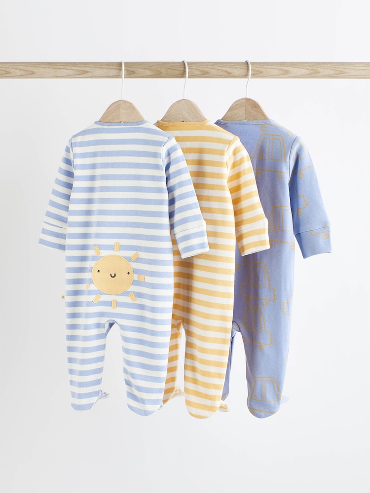 Yellow Baby Zip Sleepsuits 3 Pack (0mths-2yrs) - Image 2 of 8