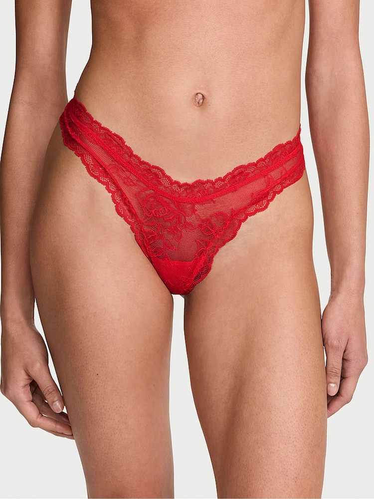 Victoria's Secret Kiss Kiss Red Thong Rose Lace Knickers - Image 2 of 3
