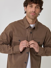 Threadbare Tan Brown Cotton Twill Shacket with Pockets - Image 2 of 5