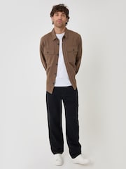 Threadbare Tan Brown Cotton Twill Shacket with Pockets - Image 4 of 5