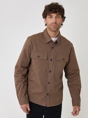 Threadbare Tan Brown Cotton Twill Shacket with Pockets - Image 5 of 5