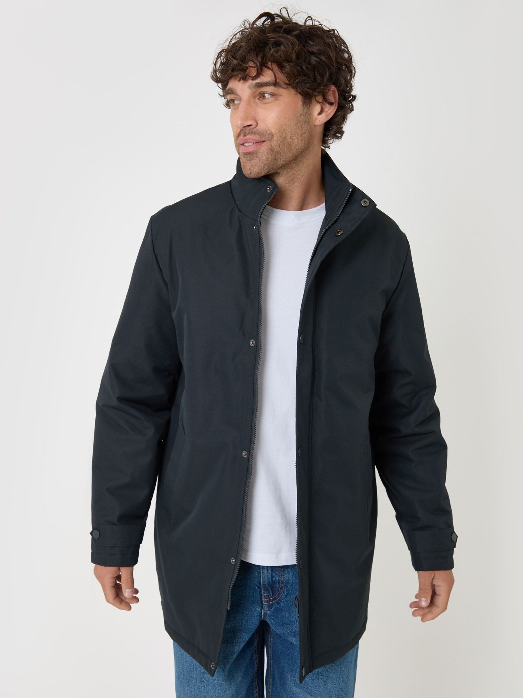 Threadbare Men's Navy Longline Showerproof Funnel Neck Coat In | : 2XL - Image 1