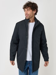 Threadbare Blue Longline Showerproof Funnel Neck Coat - Image 1 of 5