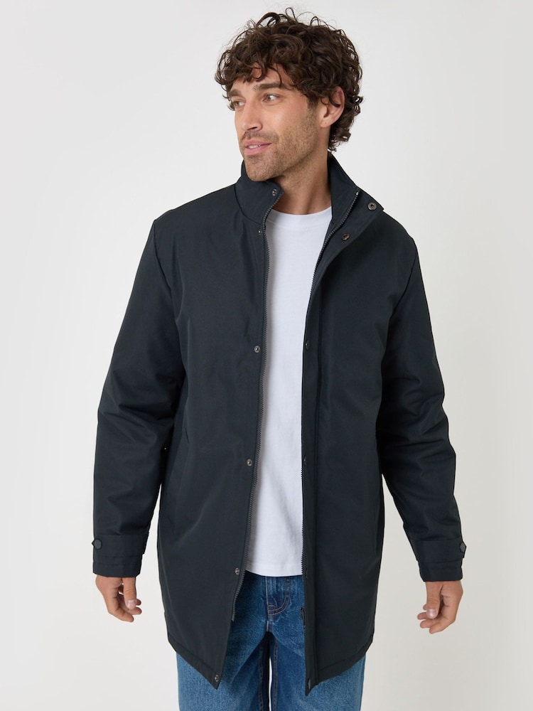 Threadbare Blue Longline Showerproof Funnel Neck Coat - Image 1 of 5