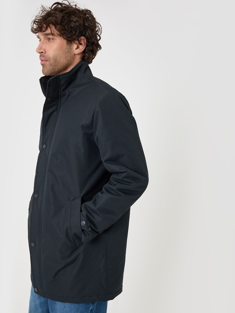 Threadbare Blue Longline Showerproof Funnel Neck Coat - Image 2 of 5