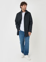 Threadbare Blue Longline Showerproof Funnel Neck Coat - Image 4 of 5