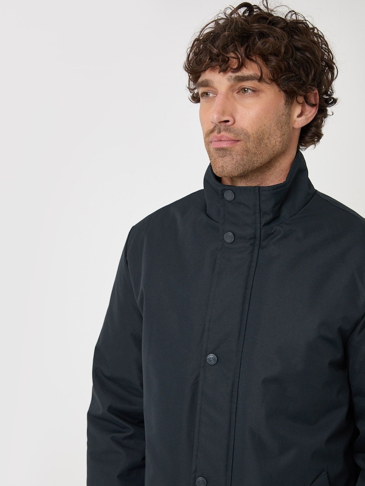 Threadbare Blue Longline Showerproof Funnel Neck Coat - Image 5 of 5