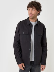 Threadbare Black Cotton Twill Shacket with Pockets - Image 1 of 5
