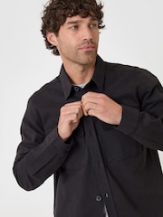 Threadbare Black Cotton Twill Shacket with Pockets - Image 2 of 5