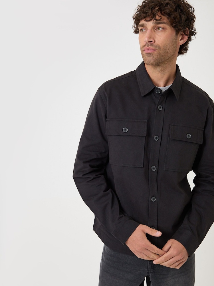 Threadbare Black Cotton Twill Shacket with Pockets - Image 5 of 5 Threadbare Black Cotton Twill Shacket with Pockets - Image 5 of 5