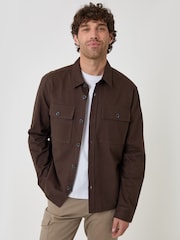 Threadbare Brown Cotton Twill Shacket with Pockets - Image 1 of 4