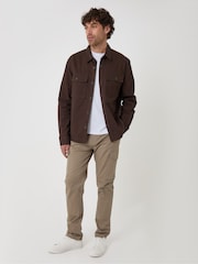 Threadbare Brown Cotton Twill Shacket with Pockets - Image 3 of 4