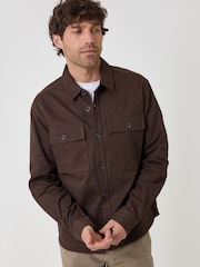 Threadbare Brown Cotton Twill Shacket with Pockets - Image 4 of 4