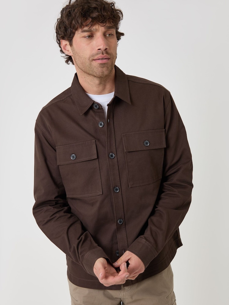 Threadbare Brown Cotton Twill Shacket with Pockets - Image 4 of 4 Threadbare Brown Cotton Twill Shacket with Pockets - Image 4 of 4