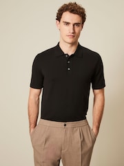 Black Regular Fit Knitted Polo Shirt - Image 1 of 8