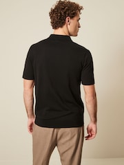 Black Regular Fit Knitted Polo Shirt - Image 4 of 8