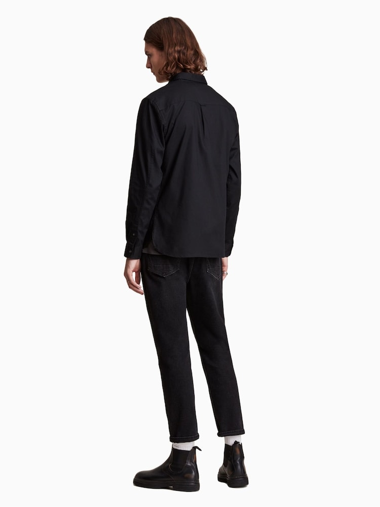 AllSaints Black Hawthorne Long Sleeved Shirt - Image 2 of 8 AllSaints Black Hawthorne Long Sleeved Shirt - Image 2 of 8