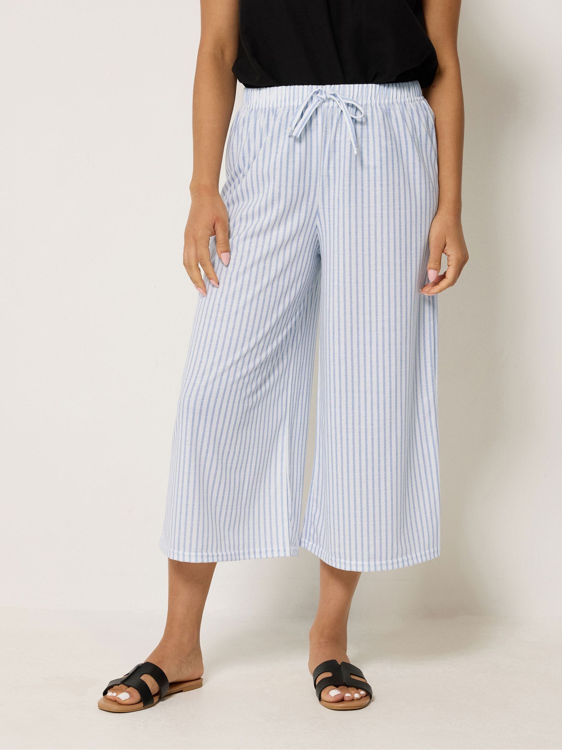 M&Co Women's Petite Stripe Wide Leg Culottes in Light Blue | Size: 18 - Image 2