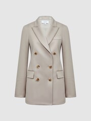 Reiss Neutral Astrid Petite Double Breasted Wool Blend Blazer - Image 2 of 7
