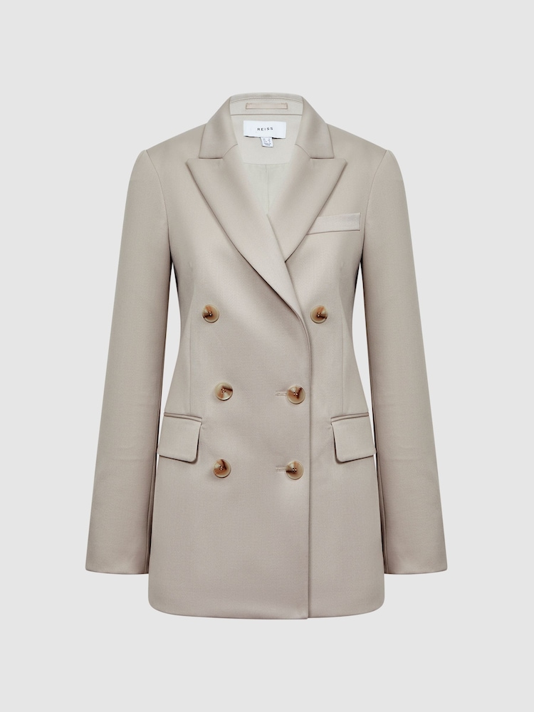 Reiss Neutral Astrid Petite Double Breasted Wool Blend Blazer - Image 2 of 7