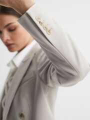 Reiss Neutral Astrid Petite Double Breasted Wool Blend Blazer - Image 4 of 7