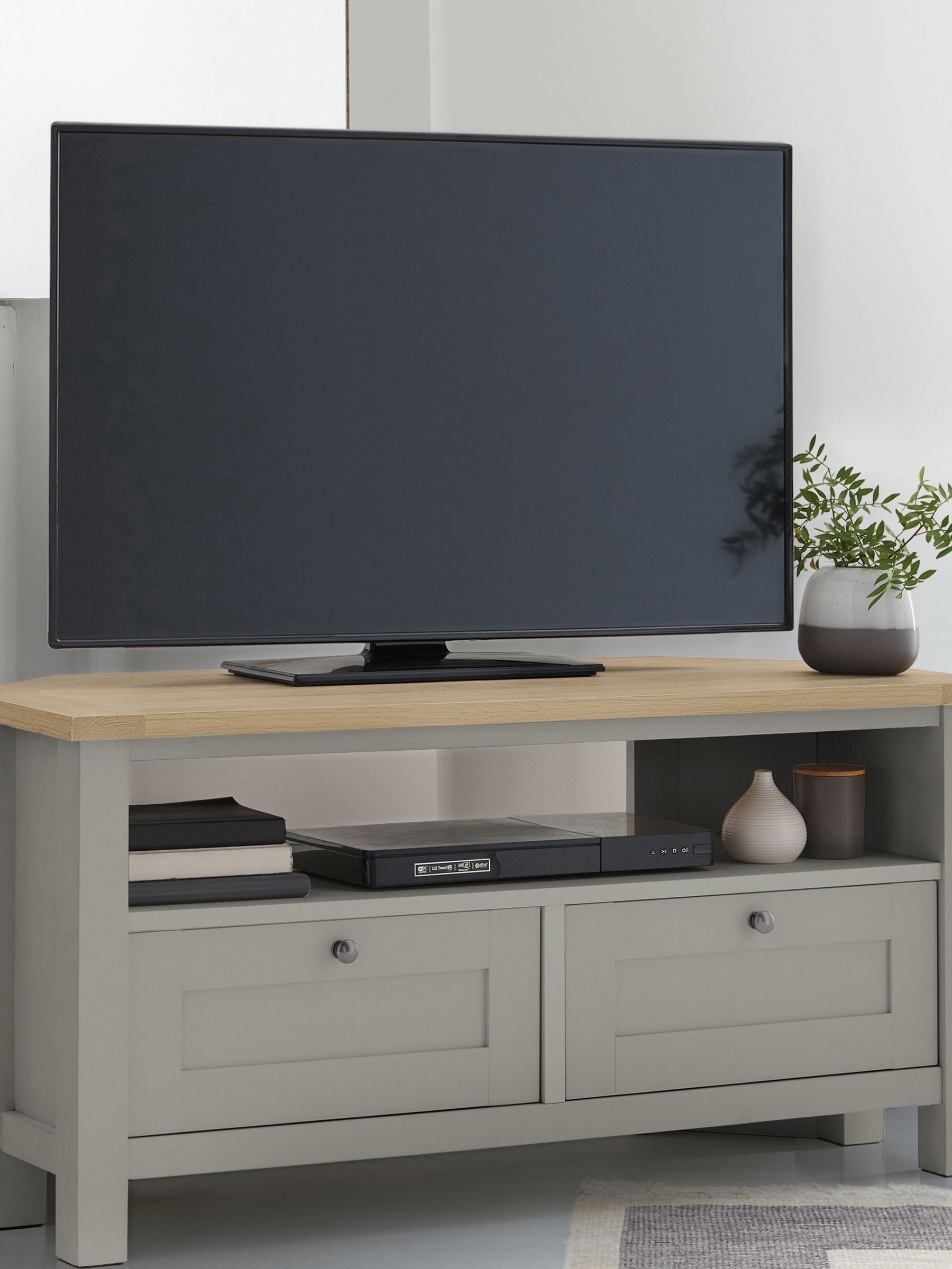 Dove Grey Malvern Oak Effect Up to 46 inch Corner TV Unit