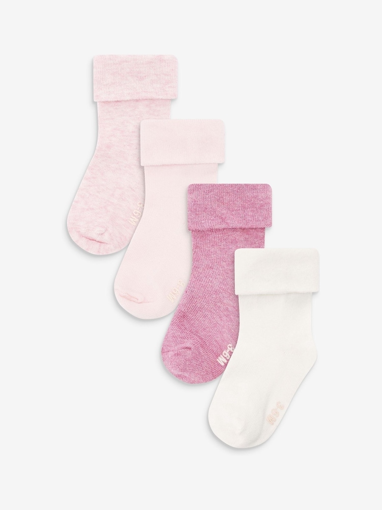 Pink Baby Roll Top Socks 4 Pack (0mths-2yrs) - Image 1 of 6 Pink Baby Roll Top Socks 4 Pack (0mths-2yrs) - Image 1 of 6