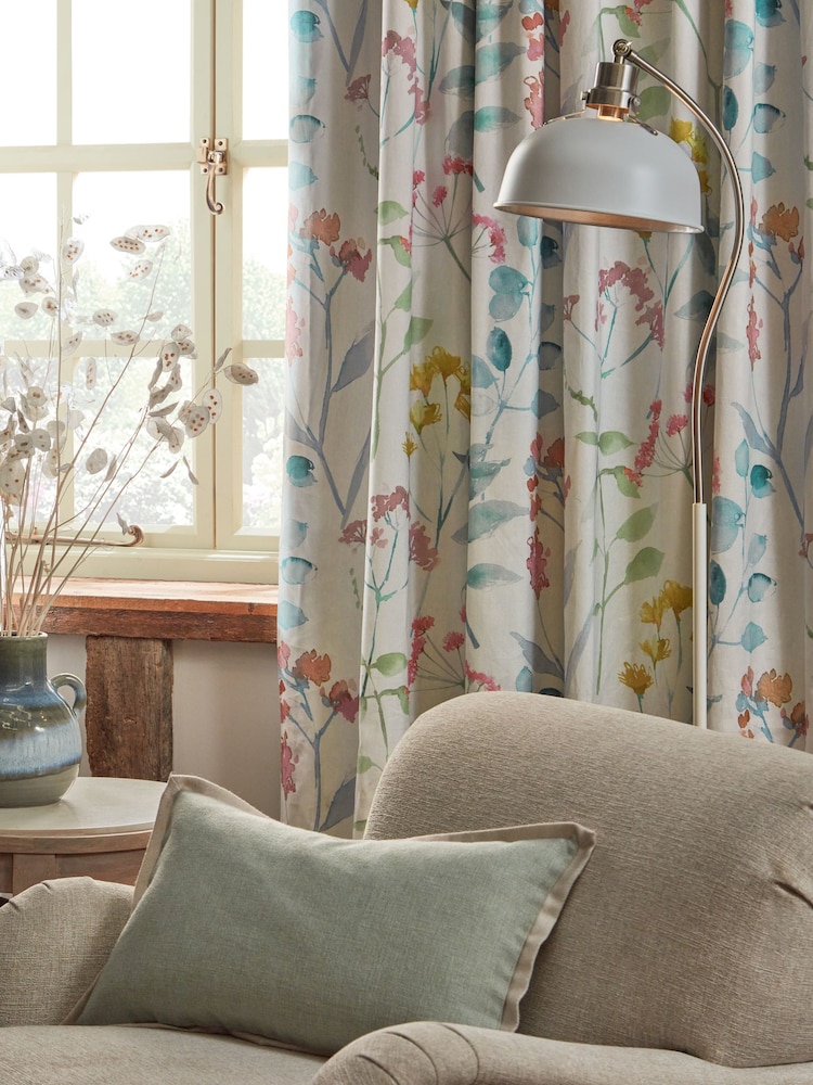Pastel Multi Pink Isla Floral Print Pencil Pleat Blackout/Thermal 100% Cotton Curtains - Image 6 of 7