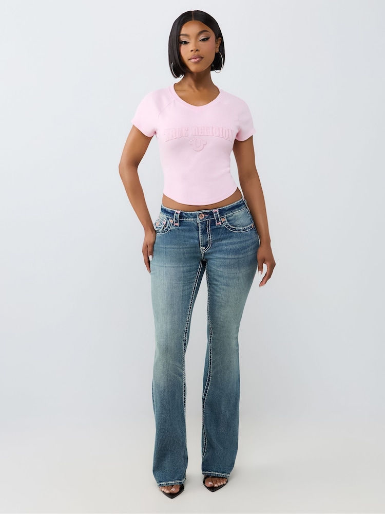 True Religion Pink Embroidered Washed Rib Baby T-Shirt - Image 2 of 4 True Religion Pink Embroidered Washed Rib Baby T-Shirt - Image 2 of 4