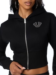 True Religion Black Studded High Waistband Zip Up Hoodie - Image 4 of 6