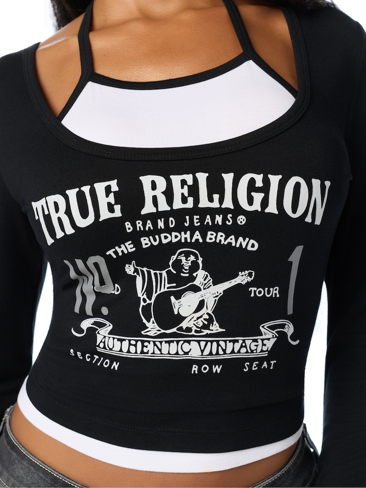 True Religion Black Heritage Double Layered Long Sleeve Top - Image 1 of 4 True Religion Black Heritage Double Layered Long Sleeve Top - Image 1 of 4