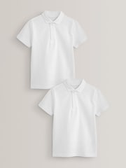 White Regular Fit Cotton School Short Sleeve 100% Cotton Polo Shirts 2 Pack (3-16yrs) - Image 1 of 5