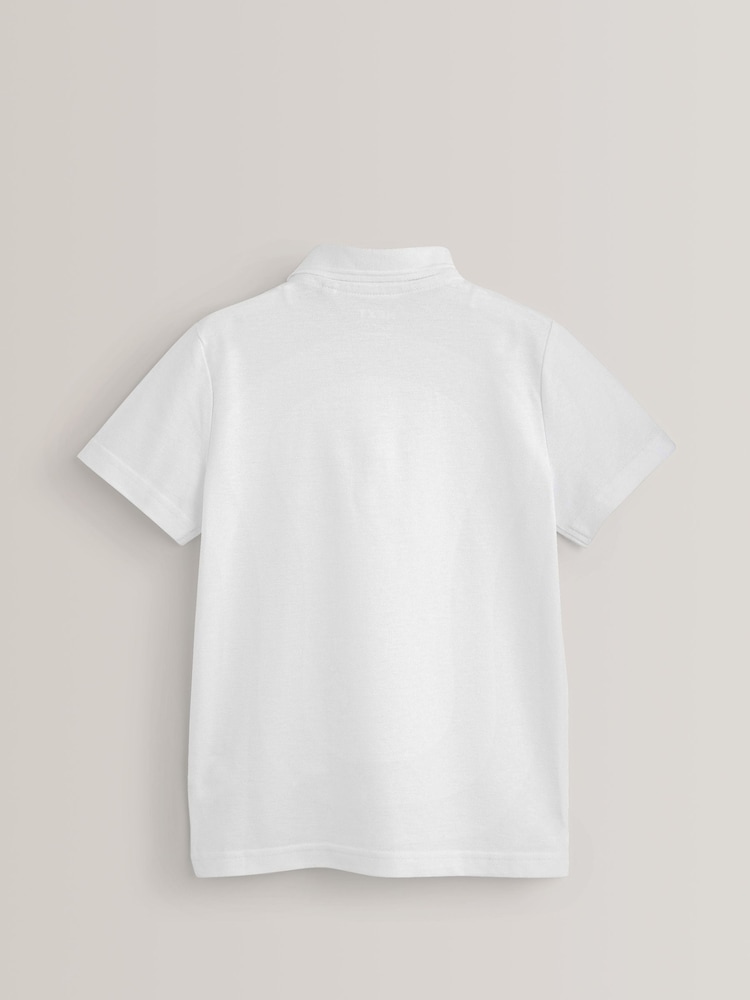 White Regular Fit Cotton School Short Sleeve 100% Cotton Polo Shirts 2 Pack (3-16yrs) - Image 2 of 5