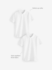 White Regular Fit Cotton School Short Sleeve 100% Cotton Polo Shirts 2 Pack (3-16yrs) - Image 3 of 5