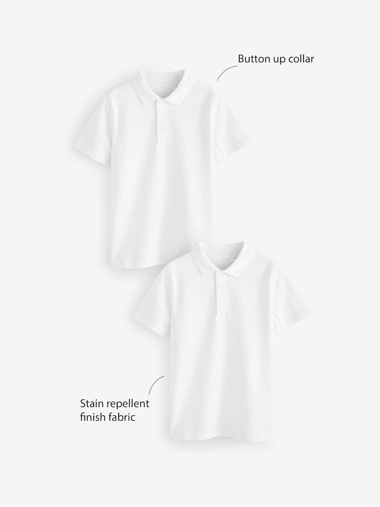Weiß - Polo-Shirts für die Schule aus 100 % Baumwolle, kurzärmlig, 2er-Pack (3–16 J.) - Image 3 of 5