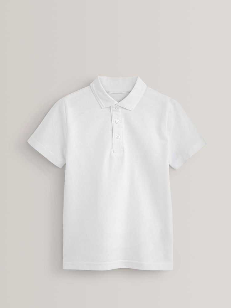 White Regular Fit Cotton School Short Sleeve 100% Cotton Polo Shirts 2 Pack (3-16yrs) - Image 5 of 5