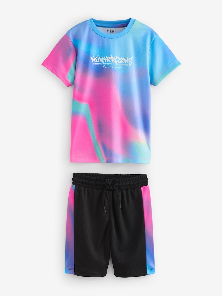 Multi/Black Mesh T-Shirt and Shorts Set (3-16yrs) - Image 1 of 3