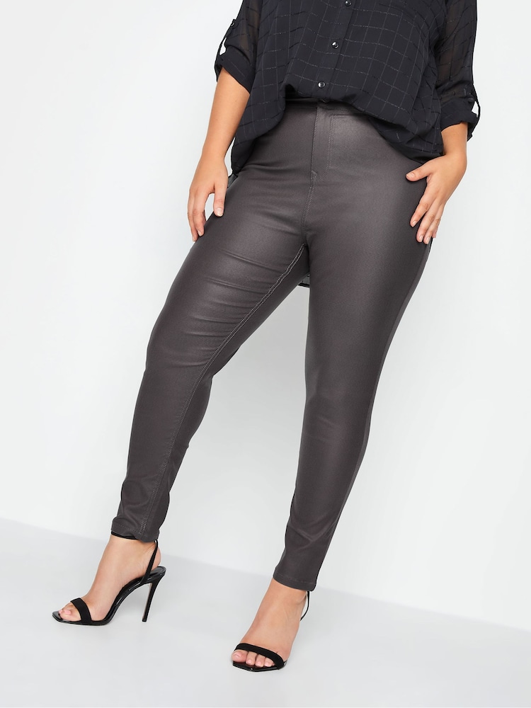 Yours Curve Grey Coated AVA Trousers - Image 1 of 1 Yours Curve Grey Coated AVA Trousers - Image 1 of 1