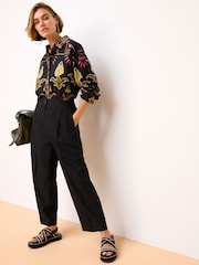 Black Floral Print Long Sleeve Collared Summer Shirt - Image 2 of 7