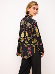 Black Floral Print Long Sleeve Collared Summer Shirt - Image 4 of 7